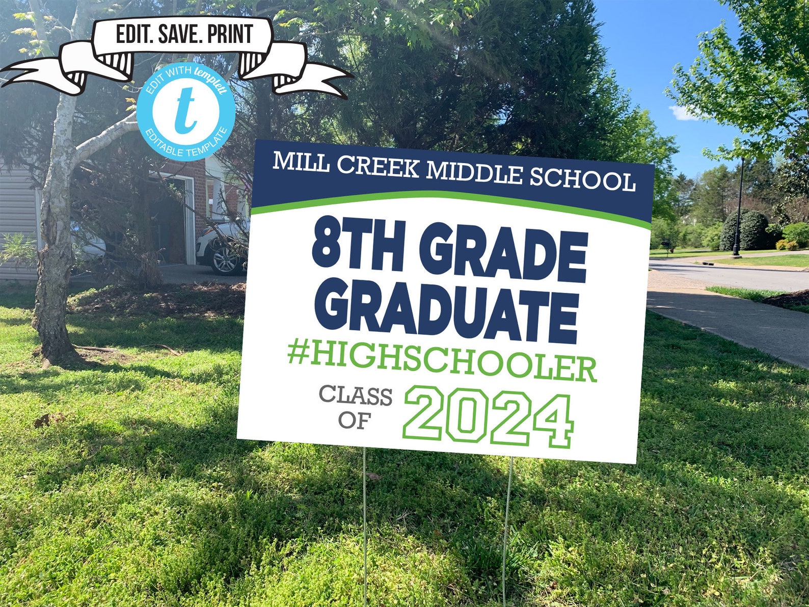 Class of 2024 8th Grade Graduation Yard Sign Instant Download Etsy
