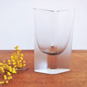 Tapio Wirkkala vase, Diamond shaped vase with frosted and clear polished glass, a Finnish design icon