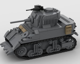 Digital Instructions Only, M5 Stuart WWII US Light Tank, Custom MOC, Compatible With All Major Building Block Brands