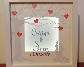 Bilderrahmen Hochzeit, beleuchtet, Hochzeit, Geschenk, personalisiert, Hochzeitsgeschenk