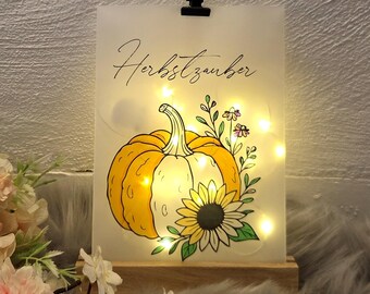 Lichttüte mit Spruch "Herbstzauber" und Kürbis, Leuchtbild, Geschenk, Mitbringsel, Akzentleuchte, Windlicht, Tischdeko, hygge
