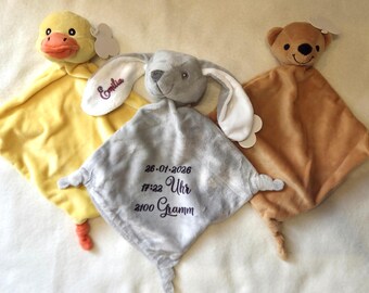 süßes personalisierbares Schnuffeltuch, Kuscheltier mit Namen, Schmusetier, Geschenk zur Geburt, Taufe, Baby, Kleinkind