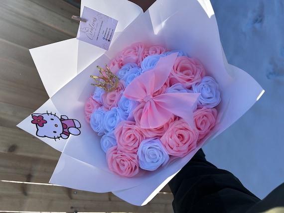 Hello Kitty Bouquet, Eternal Roses Bouquet, Pink and White , Birthday Gift, Rosas, - Etsy Hello Kitty Bouquet, Eternal Roses Bouquet, Pink and White , Birthday Gift, Rosas, - Etsy