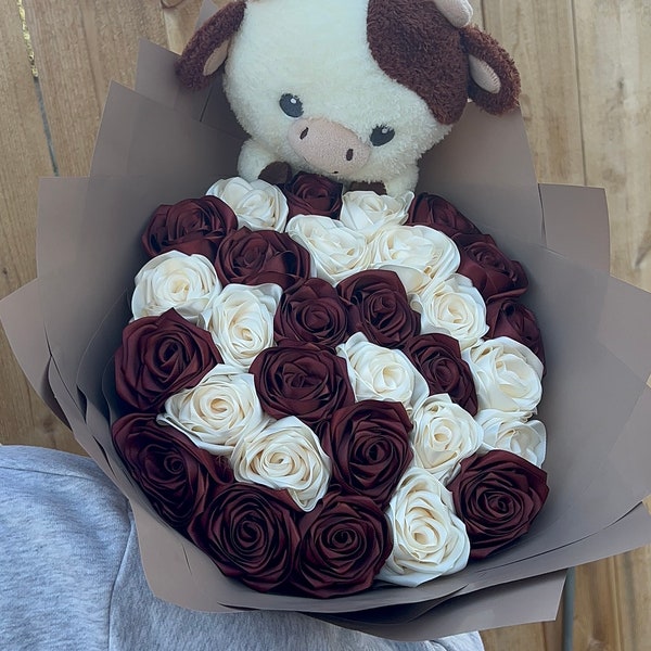 Cow bouquet, brown and cream roses, eternal roses bouquet , birthday gift, roses, bouquets, forever lasting, ramo, ramobuchon