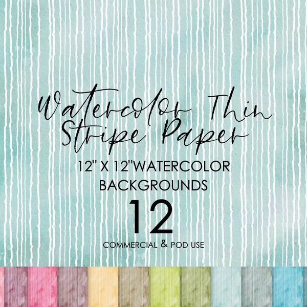 Commercial Use Watercolor Digital Paper Watercolor Stripe Papers 12 Digital Papers Square Watercolor Stripe Background