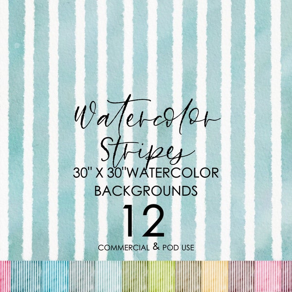 Commercial Use Watercolor Digital Paper Watercolor Stripe Papers 12 Digital Papers Square Watercolor Stripe Background