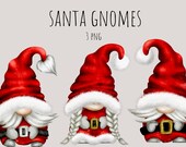 Santa Gnomes PNG Christmas Gnomes Png Hand Drawn Watercolor Christmas Gnome Clipart, Digital Instant Download, Commercial PNG