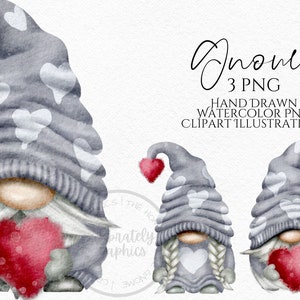 Valentines Gnome Clipart PNG Bundle Red Pink Grey Valentine Gonk Hand ...
