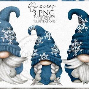 Blue Snowflake Gnomes Png, Hand Drawn Watercolor Gnome Clipart, Christmas Gonk Digital Instant Download, Commercial  PNG