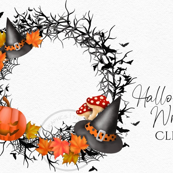 Halloween Wreath Clipart PNG 1 PNG hand drawn instant download digital Commercial clipart