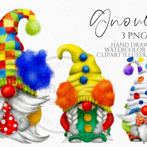Gnomos payasos clipart png, Gnomos payasos, Gnomo acuarela dibujado a mano clipart, Descarga digital instantánea, PNG comercial