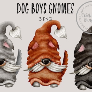 Animal Pet Gnomes clipart, Boy Dog , Hand Drawn Watercolor  Gnome Clipart, Digital Instant Download, Commercial  PNG
