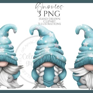 Star Gnome Clipart PNG Set van 3 Gnome PNGS bleke blauwe sterren Gonk Hand getekende aquarel instant download digitale commerciële clipart