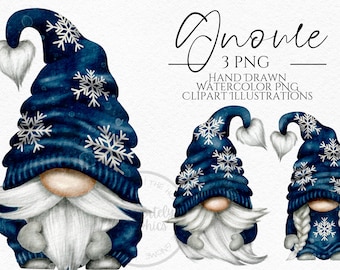 Blue Snowflake Gnomes Png, Hand Drawn Watercolor Gnome Clipart, Christmas Gonk Digital Instant Download, Commercial  PNG