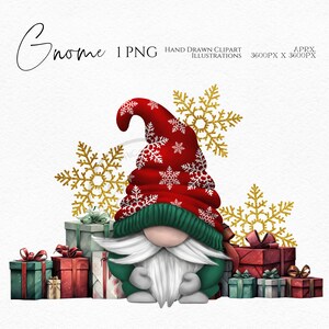 Gnome and Christmas Presents 1 Png, Hand Drawn Christmas Gnome Clipart, Christmas Gonk Festive Clipart Digital Instant Download, Commercial