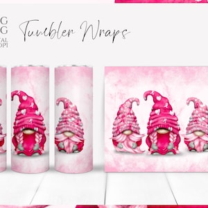 Pink Gnome Tumbler wrap Sublimation Designs Breast Cancer Awareness  Gnomes PNG File Digital Download