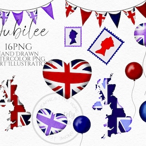 Royal Party Jubilee Clipart PNG acquerello disegnato a mano download immediato clipart commerciale digitale