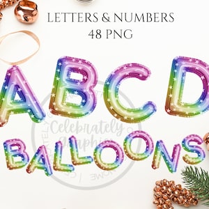 Blue Ombre Foil Balloon Clipart, Letters and Numbers Balloon Clipart Instant Download Graphics in Png