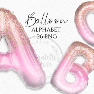 Folienballon Alphabet Clipart, Rosa Gold Glitzer Folienballon Buchstaben Sofort Download Grafiken in Png