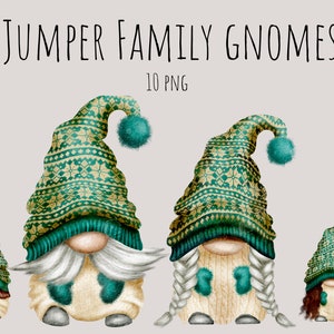 Family Knitted Gnomes, Fall Dad Mom Gnome, Children Gnome  Hand Drawn Watercolor Gnome Clipart, Digital Instant Download, Commercial  PNG