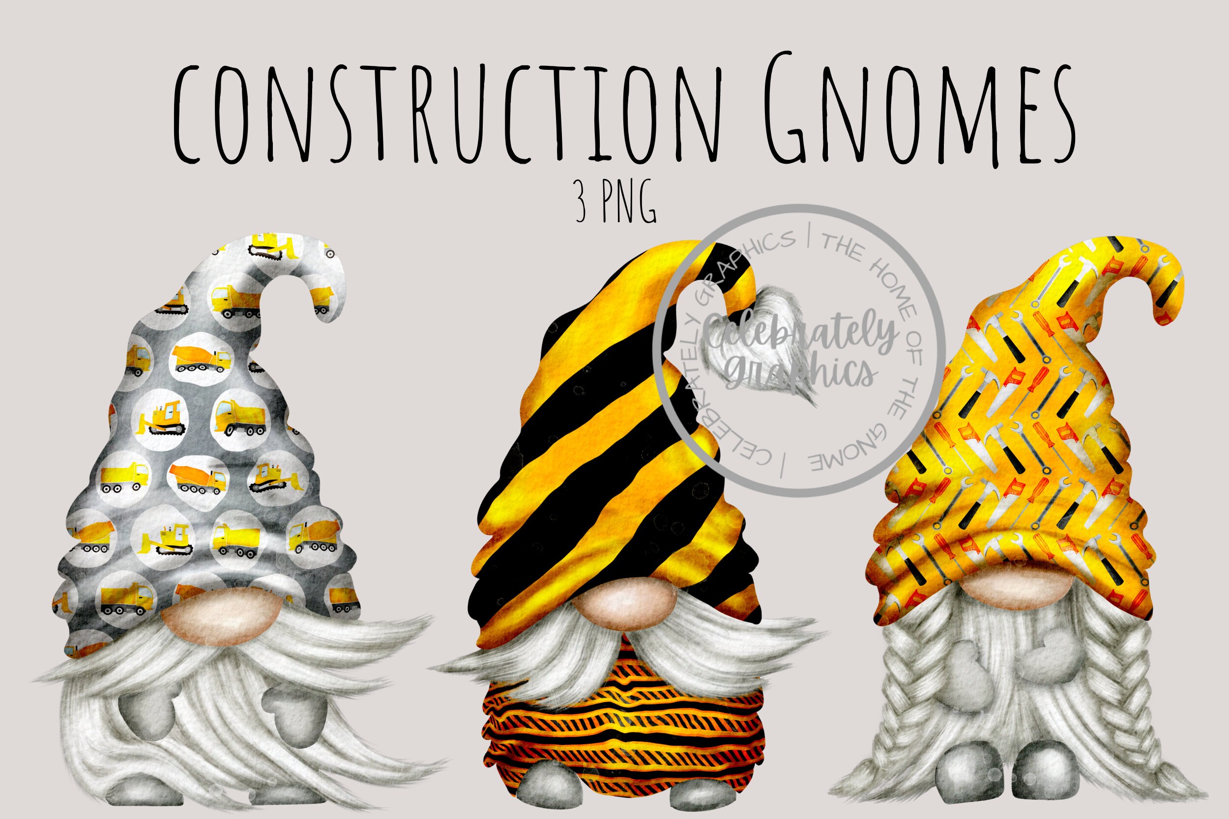 Construction Gnomes Builder Gnomes Hand Drawn Watercolor Etsy