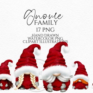 Rot Weihnachten Wichtel Familie Papa Mama Kinder Baby Haustiere Gnom Hand gezeichnet Gnome Clipart, digitaler Sofort Download, kommerzielle PNG