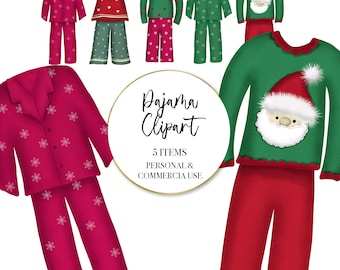 Pajama Party Clipart PJ Clipart set 5 Pajamas Christmas Party Clipart Childrens Party  Commercial Use