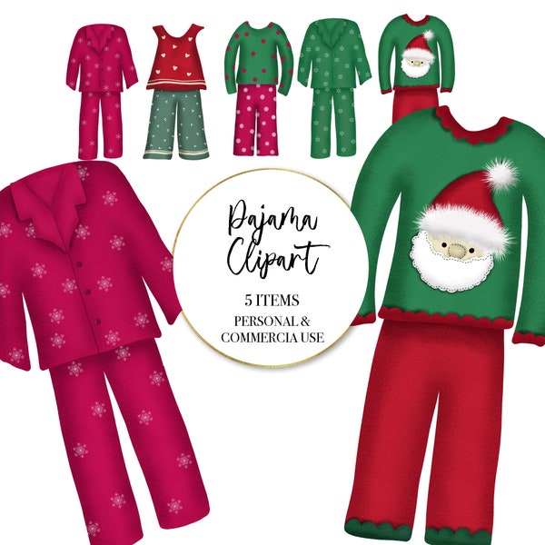 Pajama Party Clipart PJ Clipart set 5 Pajamas Christmas Party Clipart Childrens Party  Commercial Use