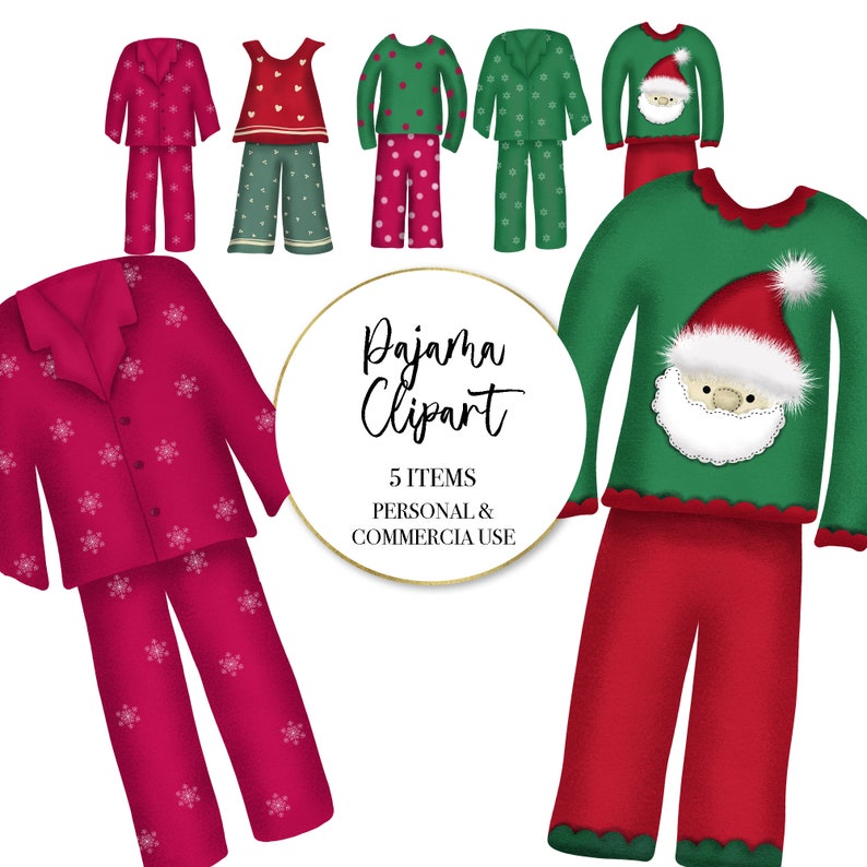 Pajama Party Clipart PJ Clipart Set 5 Pajamas Christmas Party | Etsy