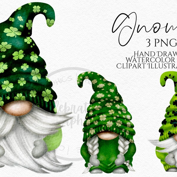 St Patrick Green Gnomes Clipart PNG Bundle  St Patrick Gonks hand drawn watercolor instant download digital Commercial clipart