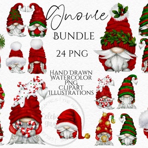 Christmas Gnome Clipart PNG Bundle Red Christmas Gonks hand drawn watercolor instant download digital Commercial clipart