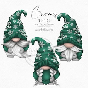 Christmas Green Snowflake Gnomes Png, Hand Drawn Christmas Gnome Clipart, Christmas Festive Clipart Digital Instant Download Commercial PNG