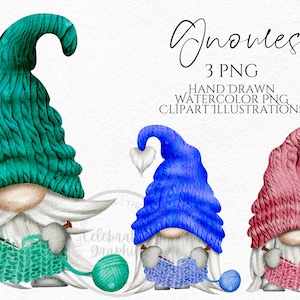 Knitting Gnome Clipart PNG Crafting Sewing Gnome clipart,  , Hand Drawn Watercolor  Gnome Clipart, Digital Instant Download, Commercial  PNG