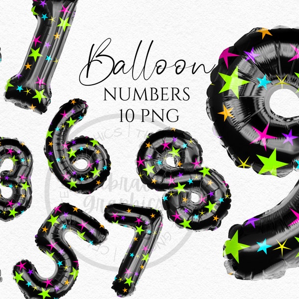 Folienballon Clipart, Neon Sterne Muster Zahlen Sofort Download Grafiken in Png