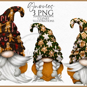 Christmas Gingerbread Gnomes Clipart Png,  Christmas Gonk Hand Drawn Watercolor Gnome Clipart, Digital Instant Download, Commercial  PNG
