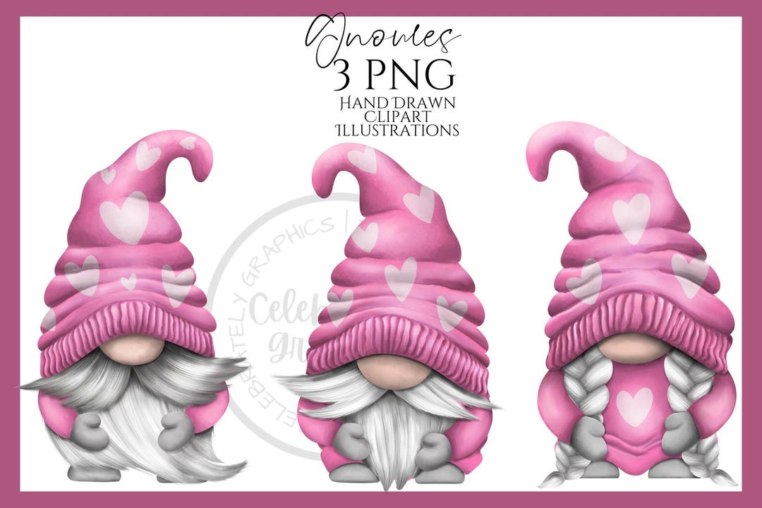 Valentine Gnome Clipart PNG Hand Drawn Pink Love Heart Gnome Clipart ...