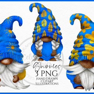 Clipart di gnomi blu e gialli: PNG disegnati a mano (uso commerciale)