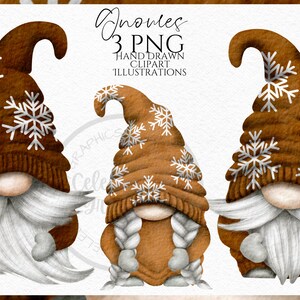 Brown Snowflake Gnomes Png, Hand Drawn Watercolor Gnome Clipart, Christmas Gonk Digital Instant Download, Commercial  PNG