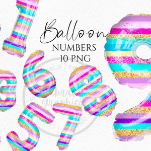 Clipart ballon aluminium, nombres de motifs à rayures lumineuses, téléchargement immédiat des graphiques au format png