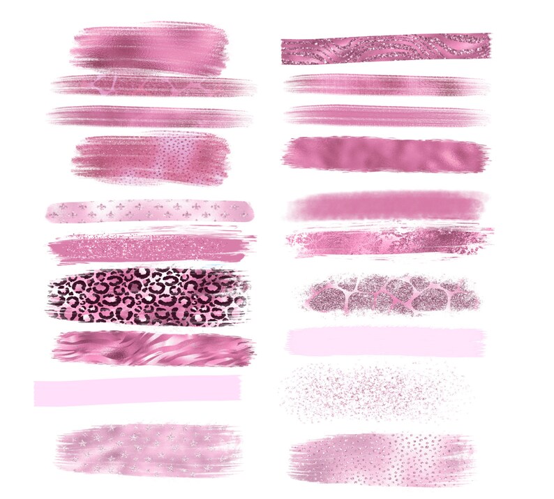 Pink Brush Strokes Clipart With Blue Glitter PNG Paint Stroke - Etsy