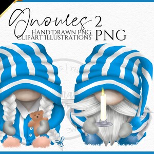 2 slaperige pyjama kabouters png, handgetekende kabouter clipart, Gonk digitale Instant Download, commerciële png
