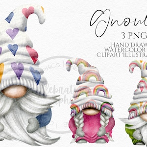 Clipart acquerello di gnomo arcobaleno: Gonk disegnato a mano in formato PNG (download digitale)