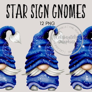 Sternzeichen Sternzeichen, blauer himmlischer Gnom, Hand gezeichnet Aquarell Gnome Clipart, digitaler Sofort-Download, kommerzielle PNG