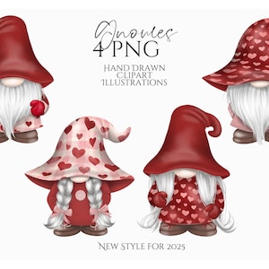 Valentine Gnome Clipart Set, Hand Drawn PNG, Cute Love Gnomes, Sublimation Graphics, Printable Digital Art, Farmhouse Valentine Decor