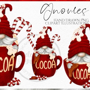 Watercolor Christmas Gnomes Clipart: Cocoa Mug Gonk PNG (Digital Download)