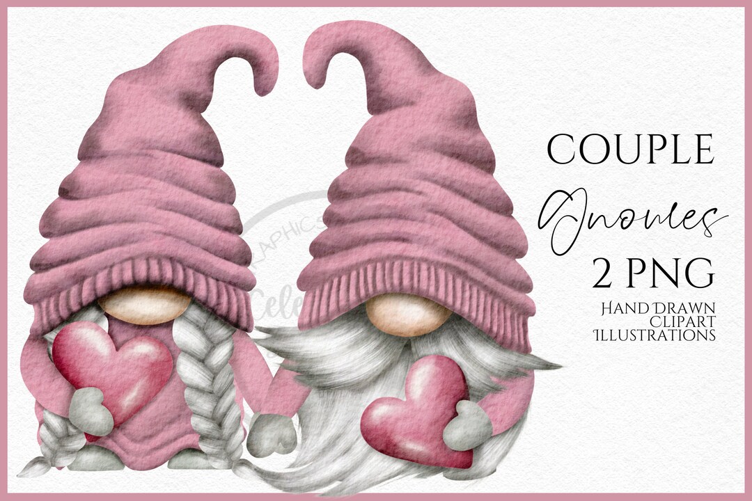 Valentines Couple Gnome Clipart PNG Bundle Valentines Gonk Hand Drawn ...