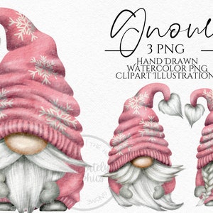 Baby Pink Snowflake Gnomes Png, Hand Drawn Watercolor Gnome Clipart, Christmas Gonk Digital Instant Download, Commercial  PNG
