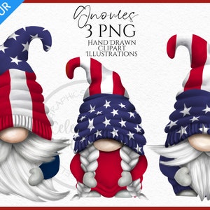 4 juillet Gnome Clipart PNG patriotique Gonk dessinés à la main Téléchargement instantané numérique Commercial clipart