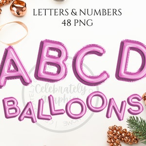 Roze folie ballon clipart, letters en cijfers ballon clipart Instant Download graphics in PNG