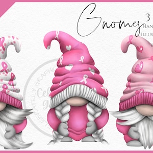 Pink Breast Cancer Awareness Gnome Clipart PNG bundel Pink Gonk Clipart hand getekende aquarel instant download digitale commerciële clipart